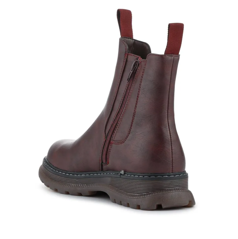 Elasticated Slip-On Boots With Inside Zip - Burgundy