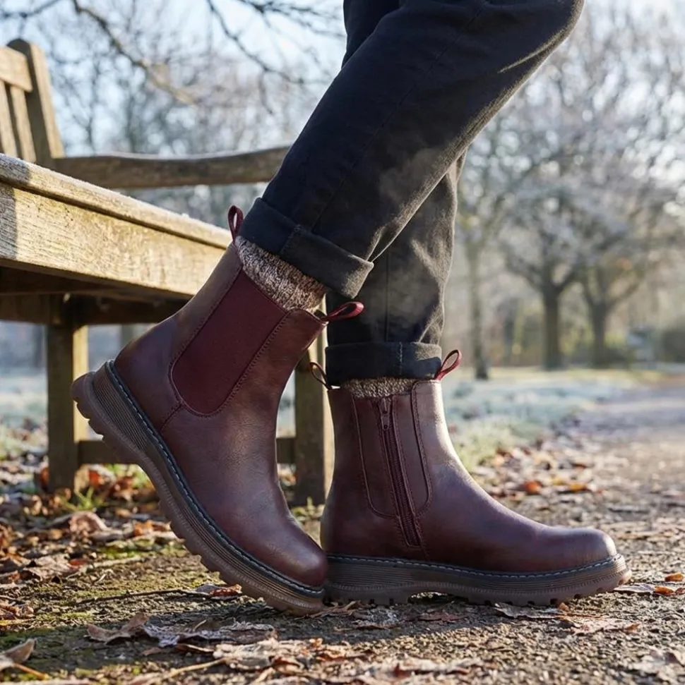 Elasticated Slip-On Boots With Inside Zip - Burgundy