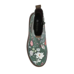 Elasticated Slip-On Boots With Inside Zip - Green Floral