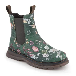 Elasticated Slip-On Boots With Inside Zip - Green Floral