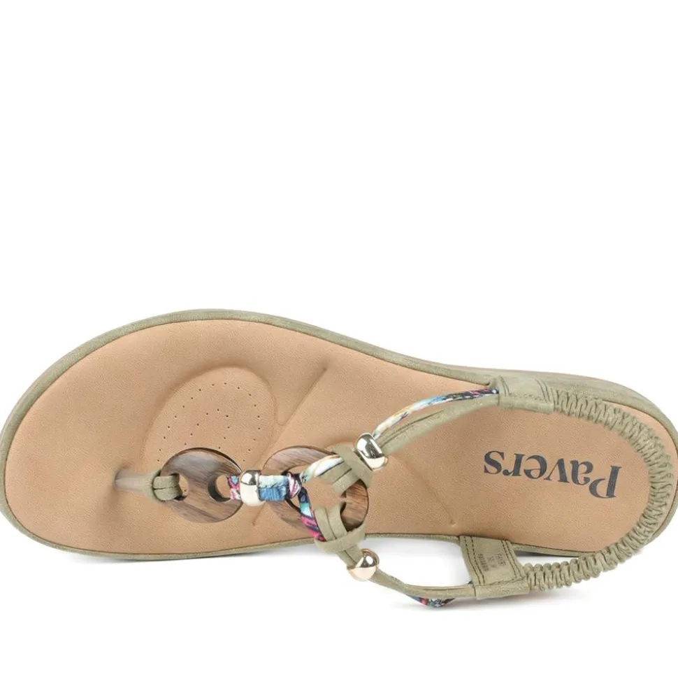 Elasticated Toe Post Sandals - Khaki