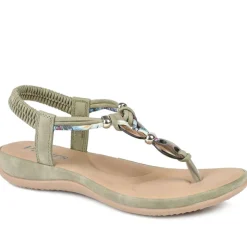 Elasticated Toe Post Sandals - Khaki