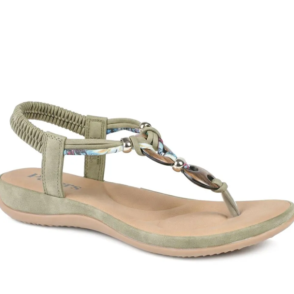 Elasticated Toe Post Sandals - Khaki