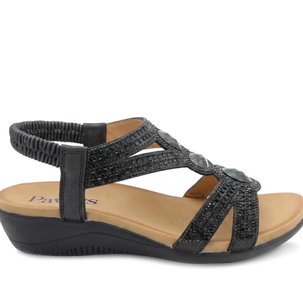 Elasticated Wedge Sandals with Cushioned Insole - Black