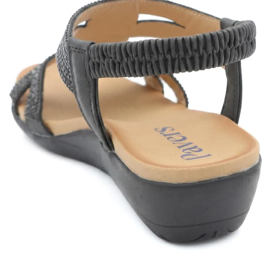 Elasticated Wedge Sandals with Cushioned Insole - Black