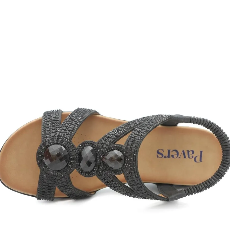 Elasticated Wedge Sandals with Cushioned Insole - Black