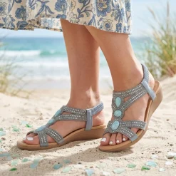 Elasticated Wedge Sandals with Cushioned Insole - Blue