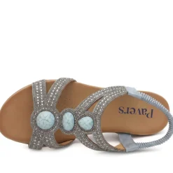 Elasticated Wedge Sandals with Cushioned Insole - Blue