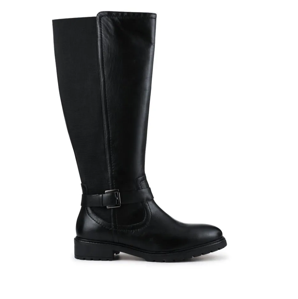 Elastic Fit Zip Up Long Boots - Black