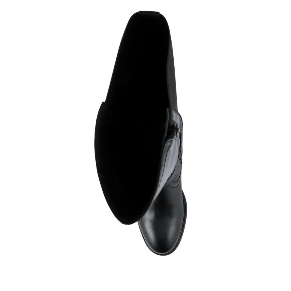 Elastic Fit Zip Up Long Boots - Black