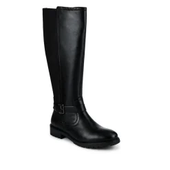 Elastic Fit Zip Up Long Boots - Black