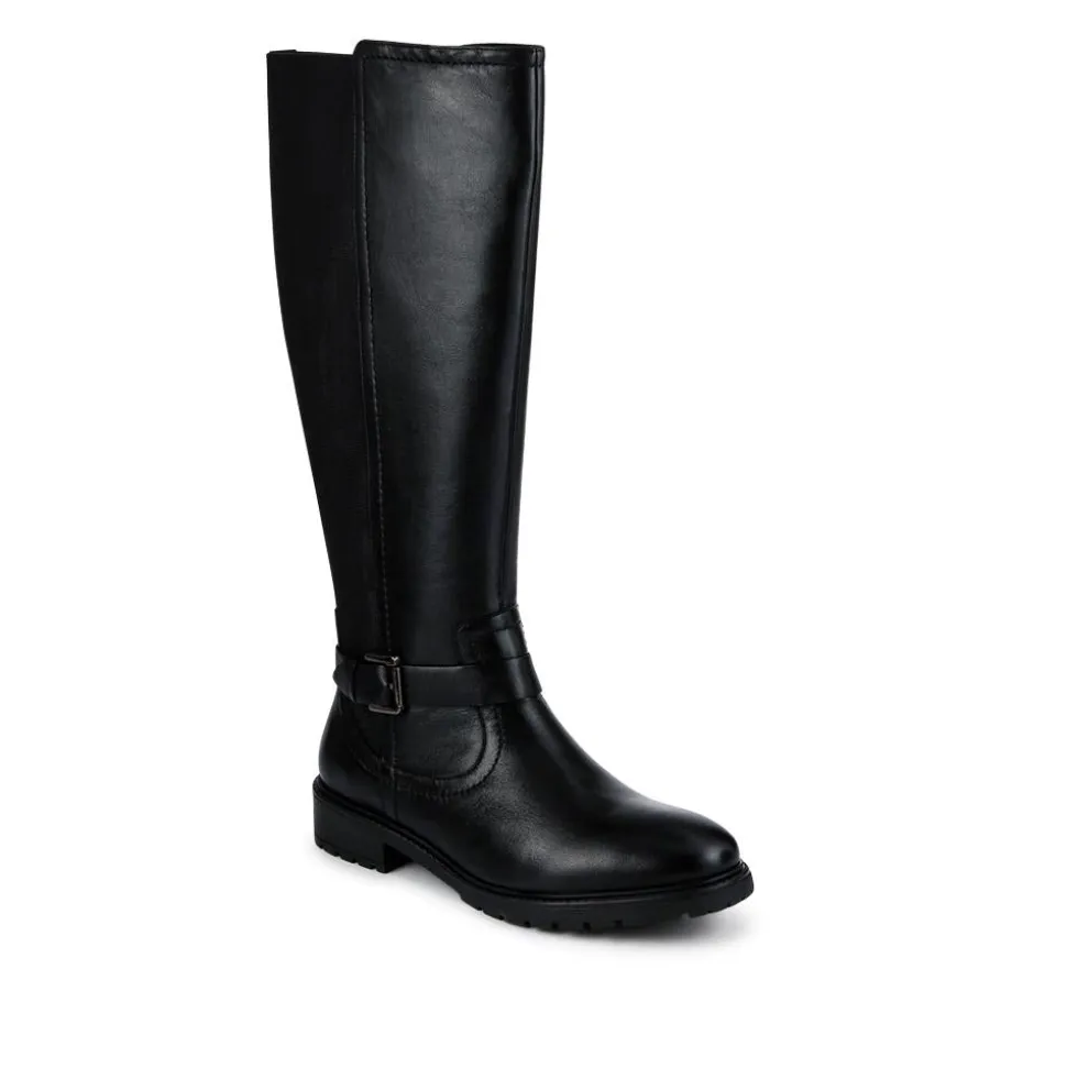 Elastic Fit Zip Up Long Boots - Black