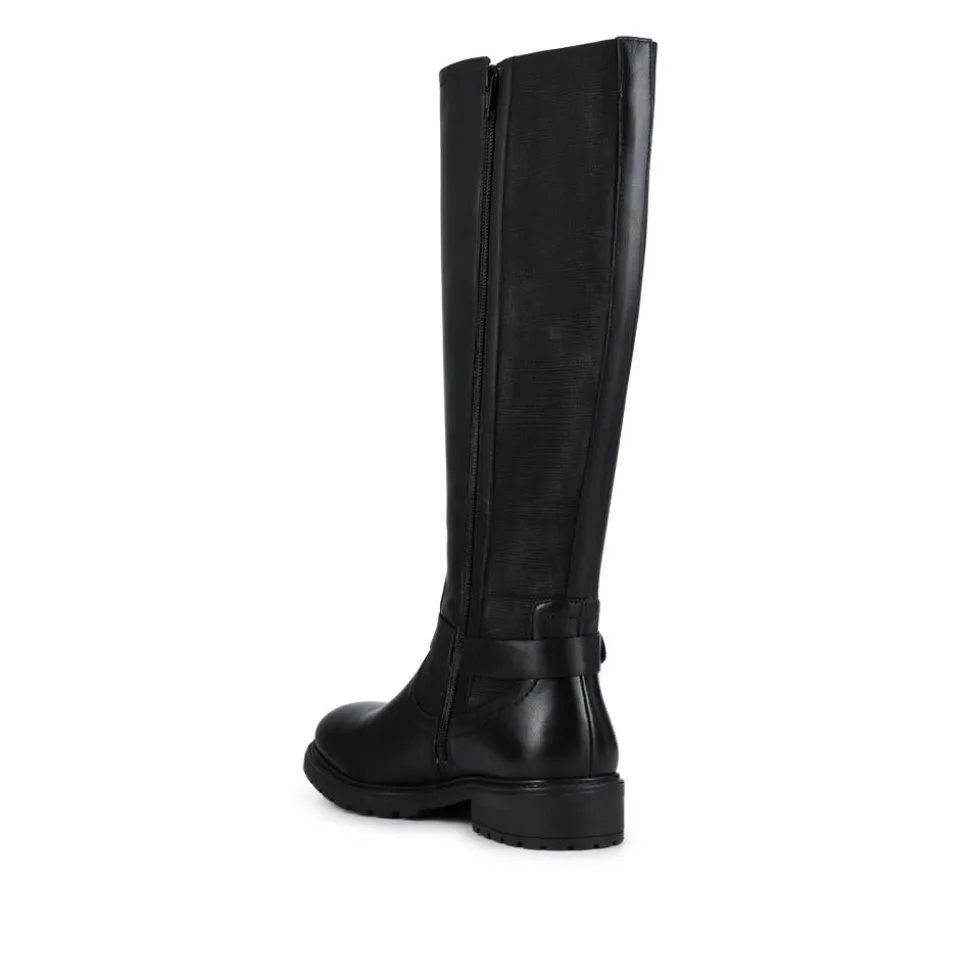 Elastic Fit Zip Up Long Boots - Black