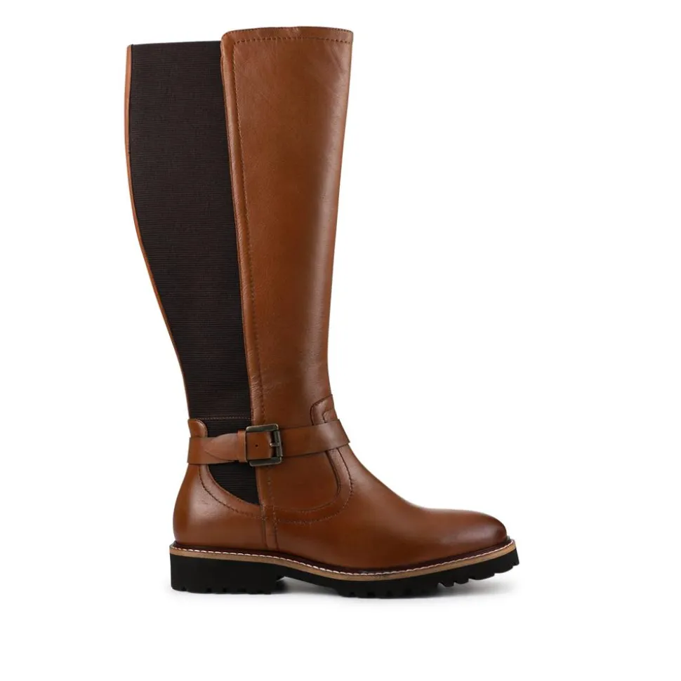 Elastic Fit Zip Up Long Boots - Tan