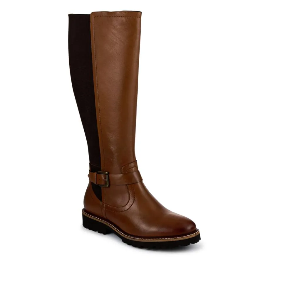 Elastic Fit Zip Up Long Boots - Tan