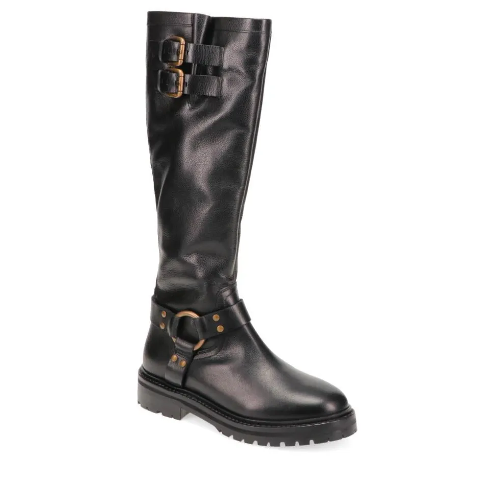 Elstree Casual Leather Long Boots - Black