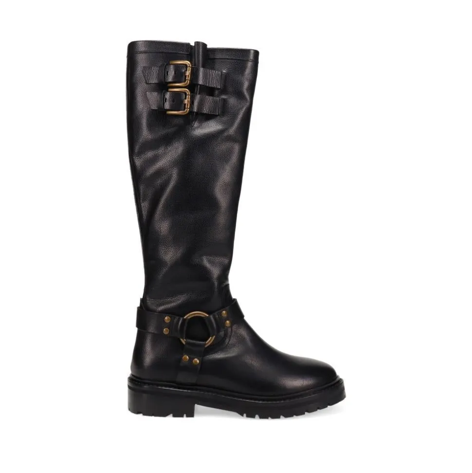 Elstree Casual Leather Long Boots - Black