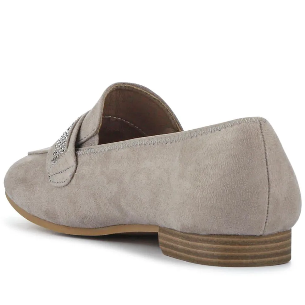 Embellished Block-Heeled Moccasins - Grey