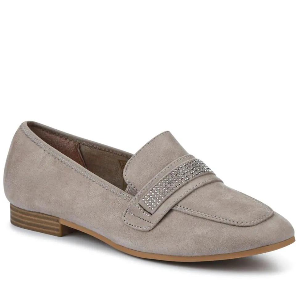 Embellished Block-Heeled Moccasins - Grey