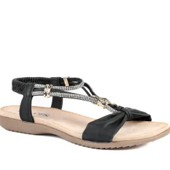 Embellished Knot Detail Elasticated Sandals - Black