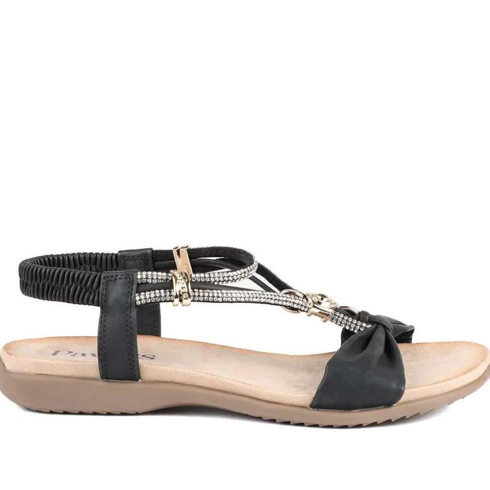 Embellished Knot Detail Elasticated Sandals - Black
