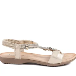 Embellished Knot Detail Elasticated Sandals - Gold