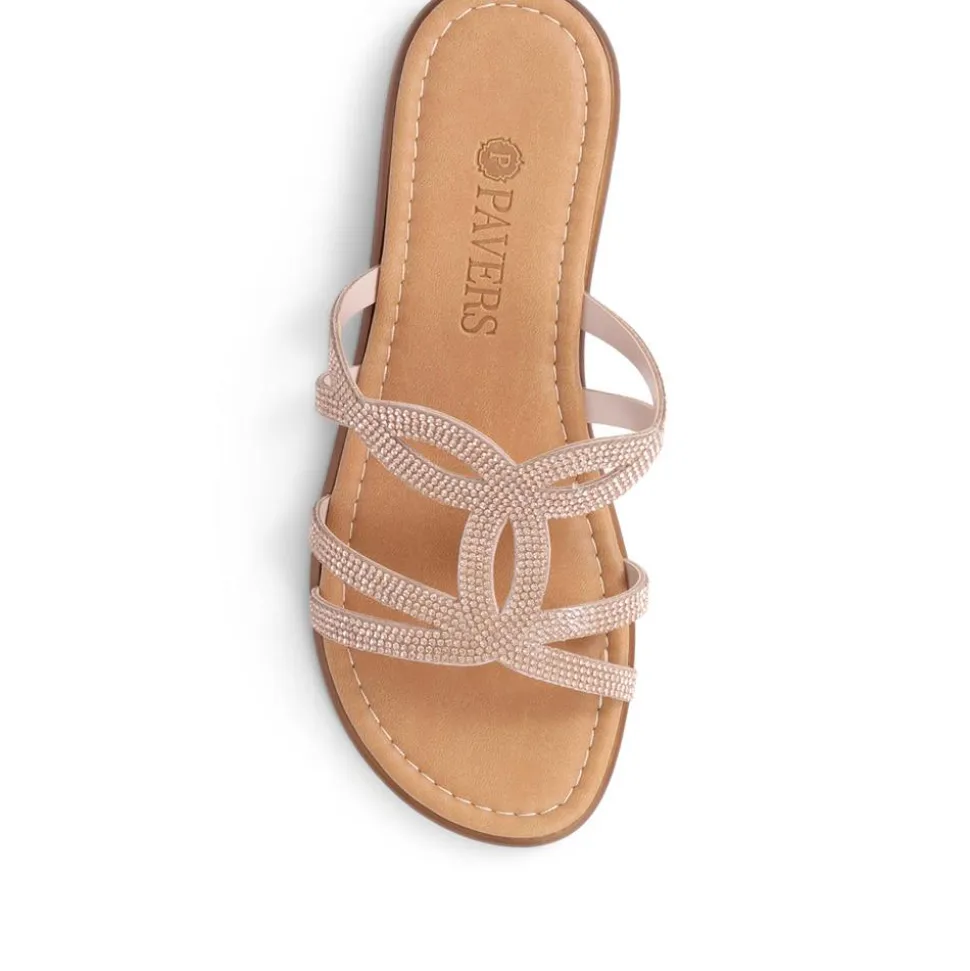 Embellished Mule Sandals - Rose Gold