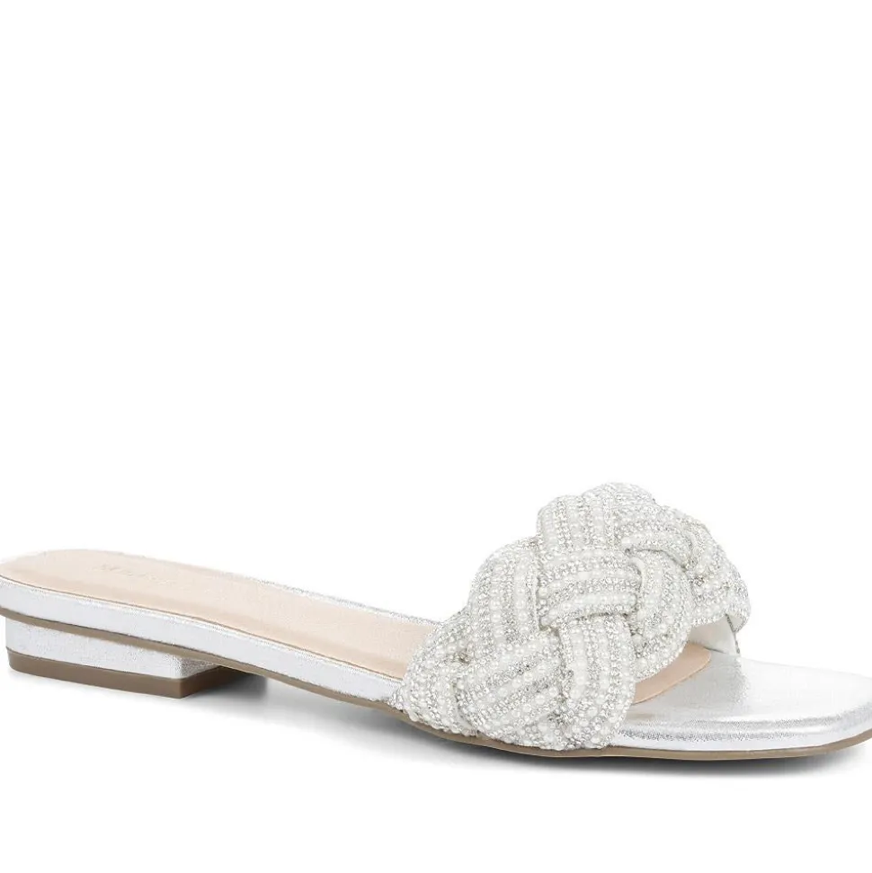 Embellished Mule Sandals - Silver