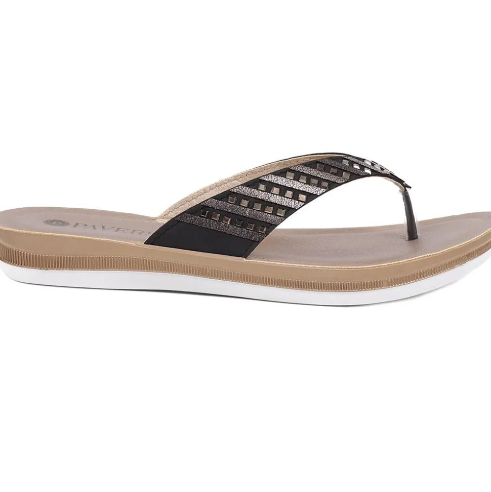 Embellished Platform Toe Post Sandals - Black