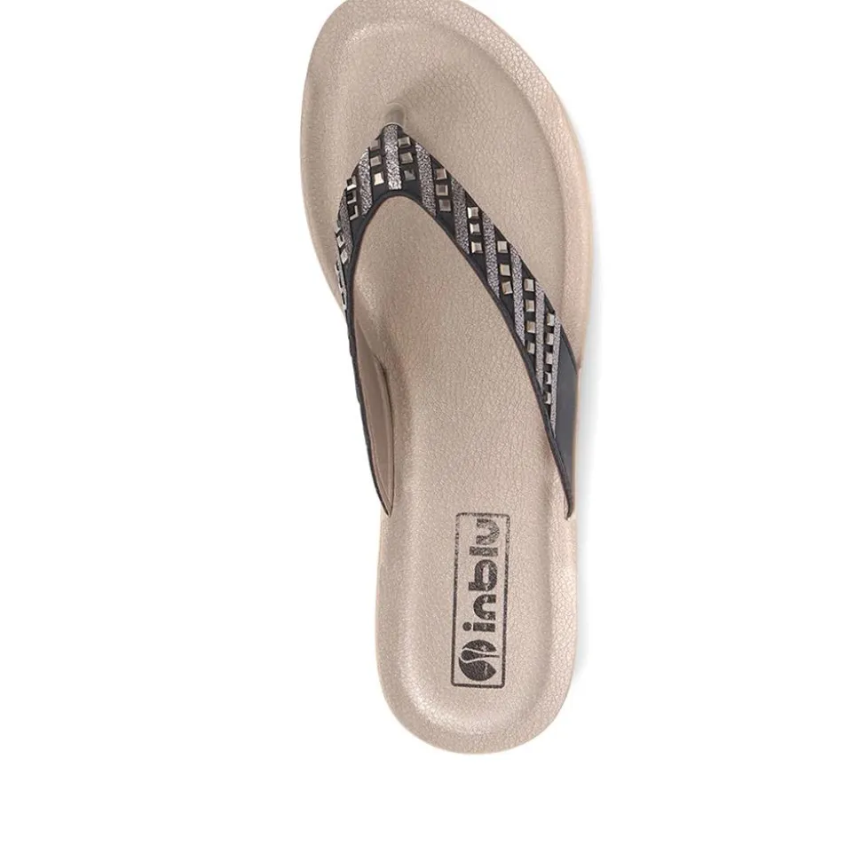 Embellished Platform Toe Post Sandals - Black