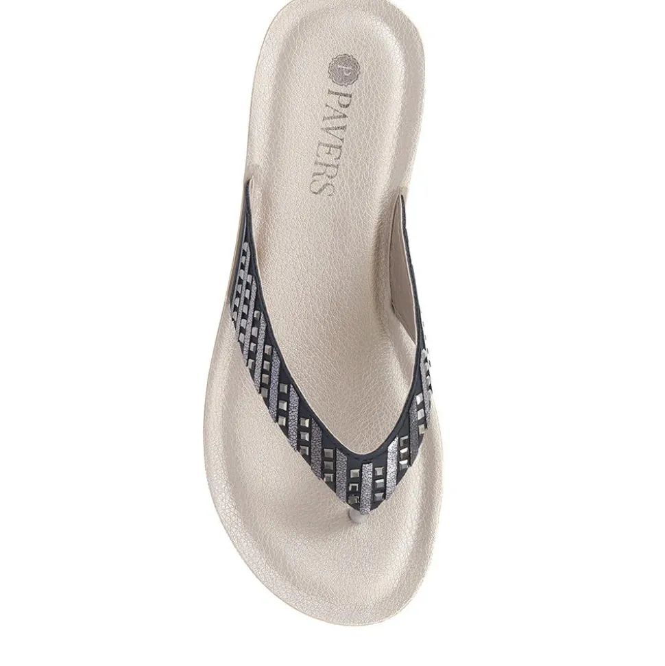 Embellished Platform Toe Post Sandals - Black