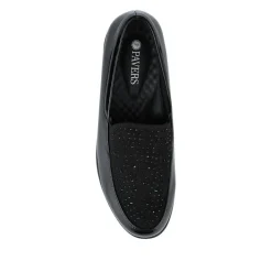 Embellished Slip-On Wedge Shoes - Black Patent