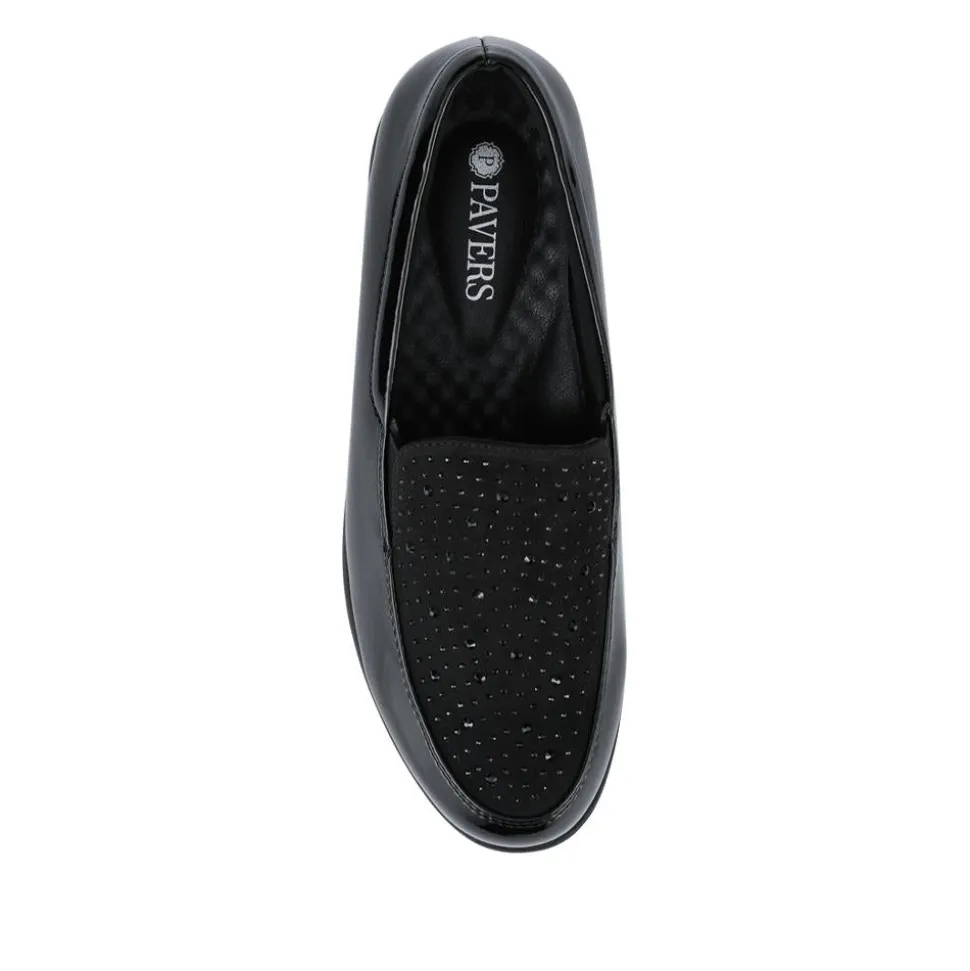 Embellished Slip-On Wedge Shoes - Black Patent
