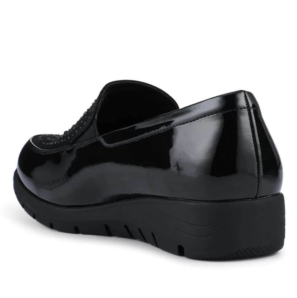 Embellished Slip-On Wedge Shoes - Black Patent
