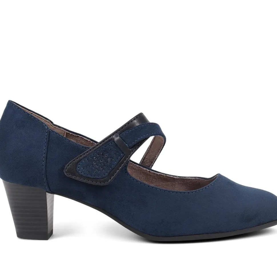 Embellished Strap Mary Janes - Navy Suede