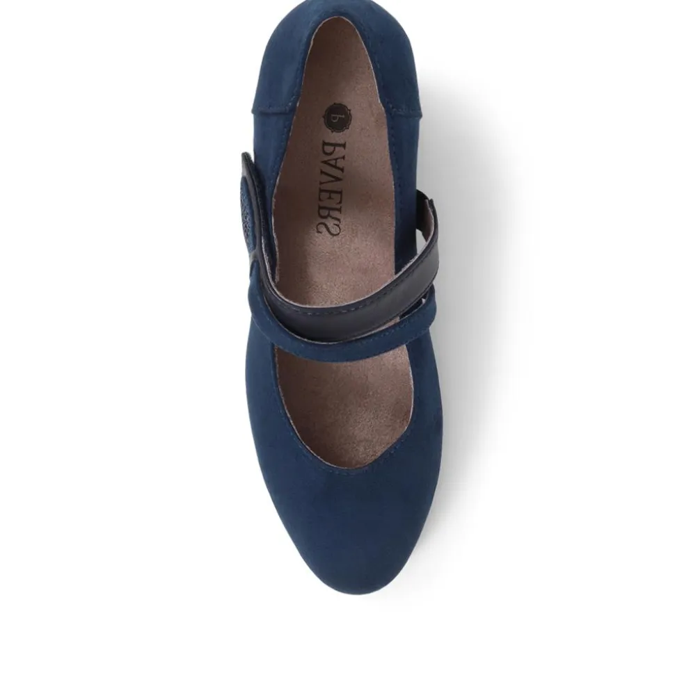 Embellished Strap Mary Janes - Navy Suede