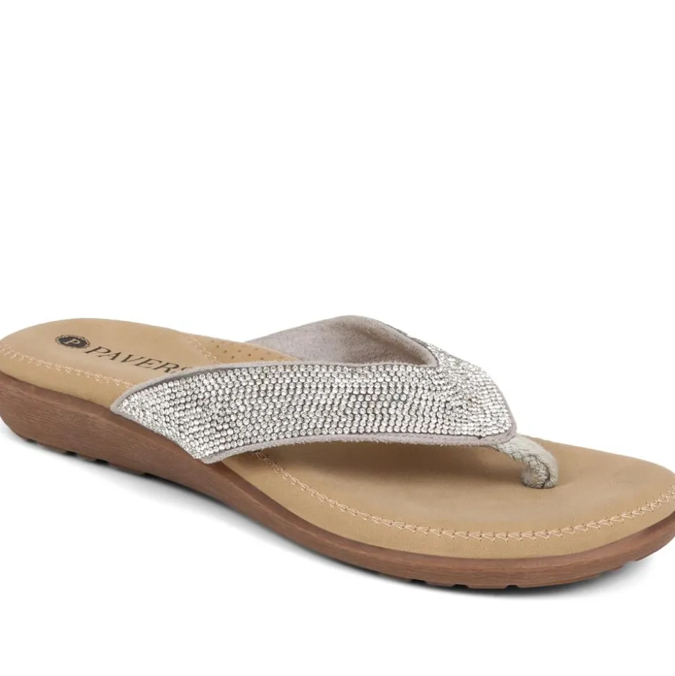Embellished Toe Post Sandals - Silver