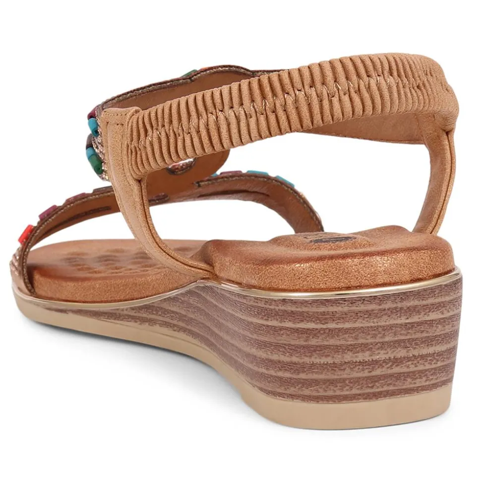 Embellished Wedge Sandals - Camel