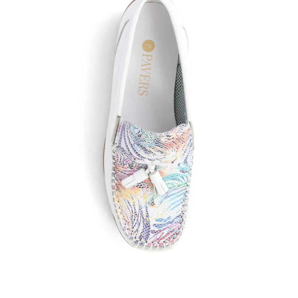 Embroided Panel Leather Loafers - White Multi