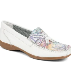 Embroided Panel Leather Loafers - White Multi