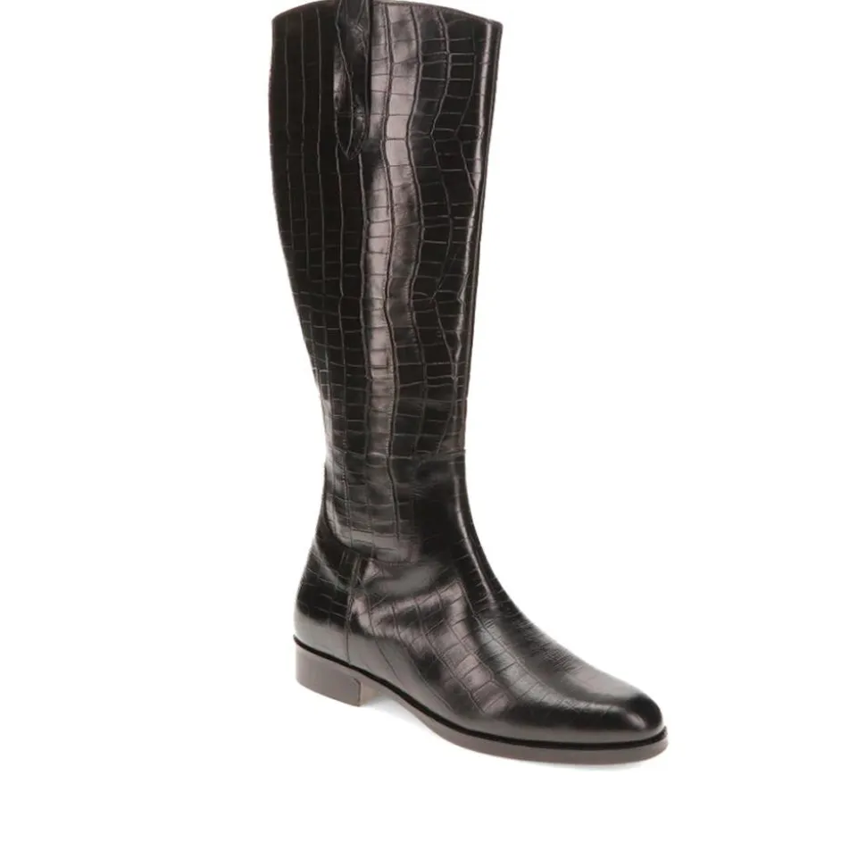 Emelia Medium Calf Fit Leather Boots - Black Croc