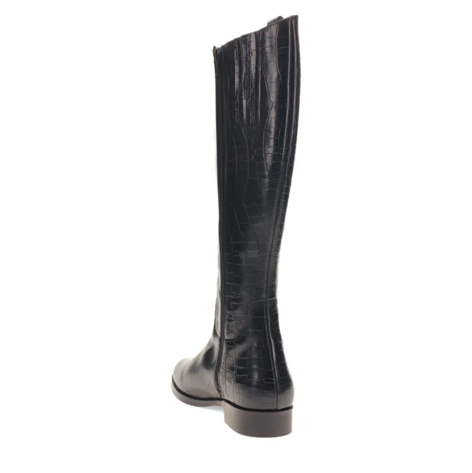 Emelia Medium Calf Fit Leather Boots - Black Croc
