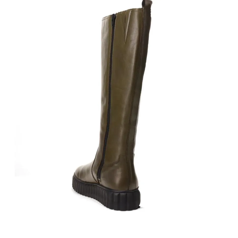 Erith Leather Long Boots - Olive