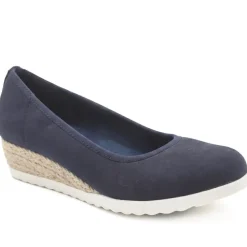Espadrille Trim Wedge Pumps - Navy