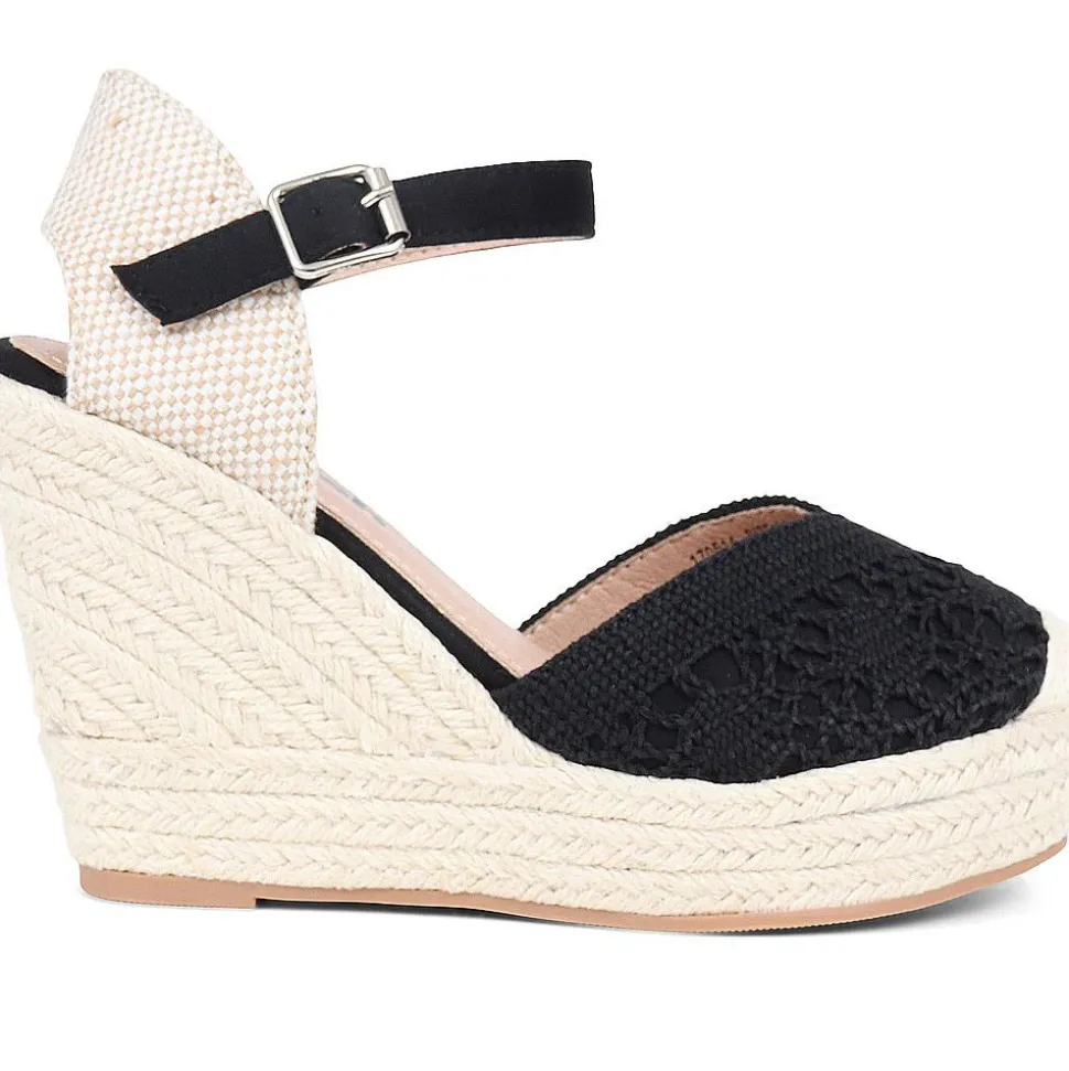 Espadrille Wedge Sandals - Black