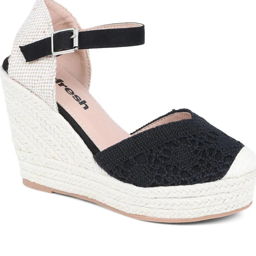 Espadrille Wedge Sandals - Black