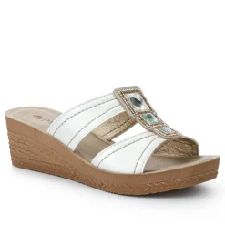 Extra-Cushioned Slip-On Wedge Mules - White