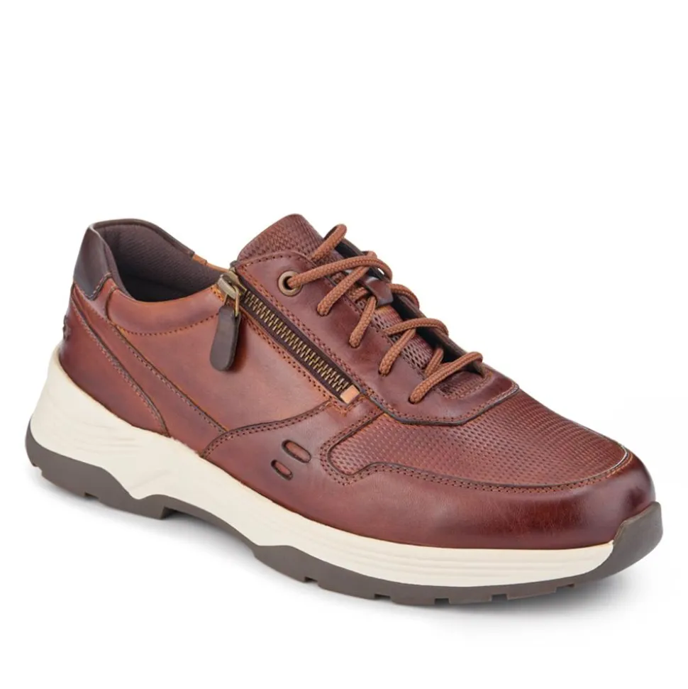 Extra-Wide Dual-Fit Leather Trainers - Cognac