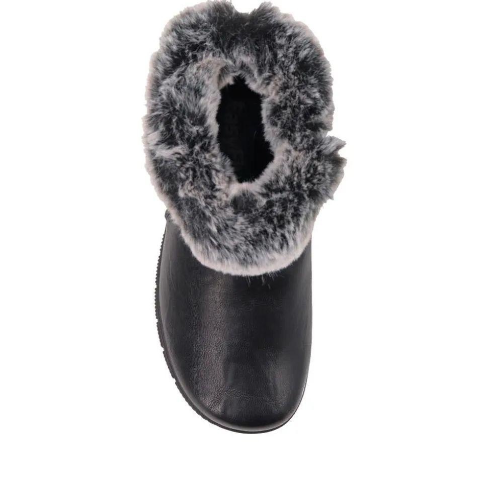 Extra-Wide Faux-Fur Cuff Ankle Boots - Black