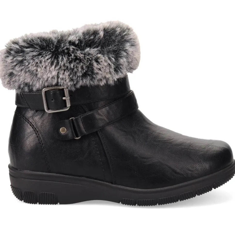 Extra-Wide Faux-Fur Cuff Ankle Boots - Black